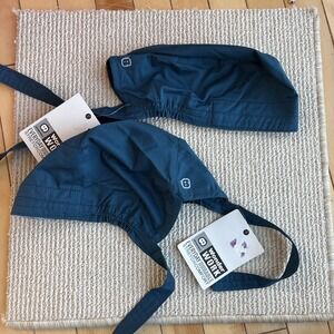 2 Wonder Work Tie Back Scrub Cap Men Or Women Flexible Fit Motion Stretch-Blue